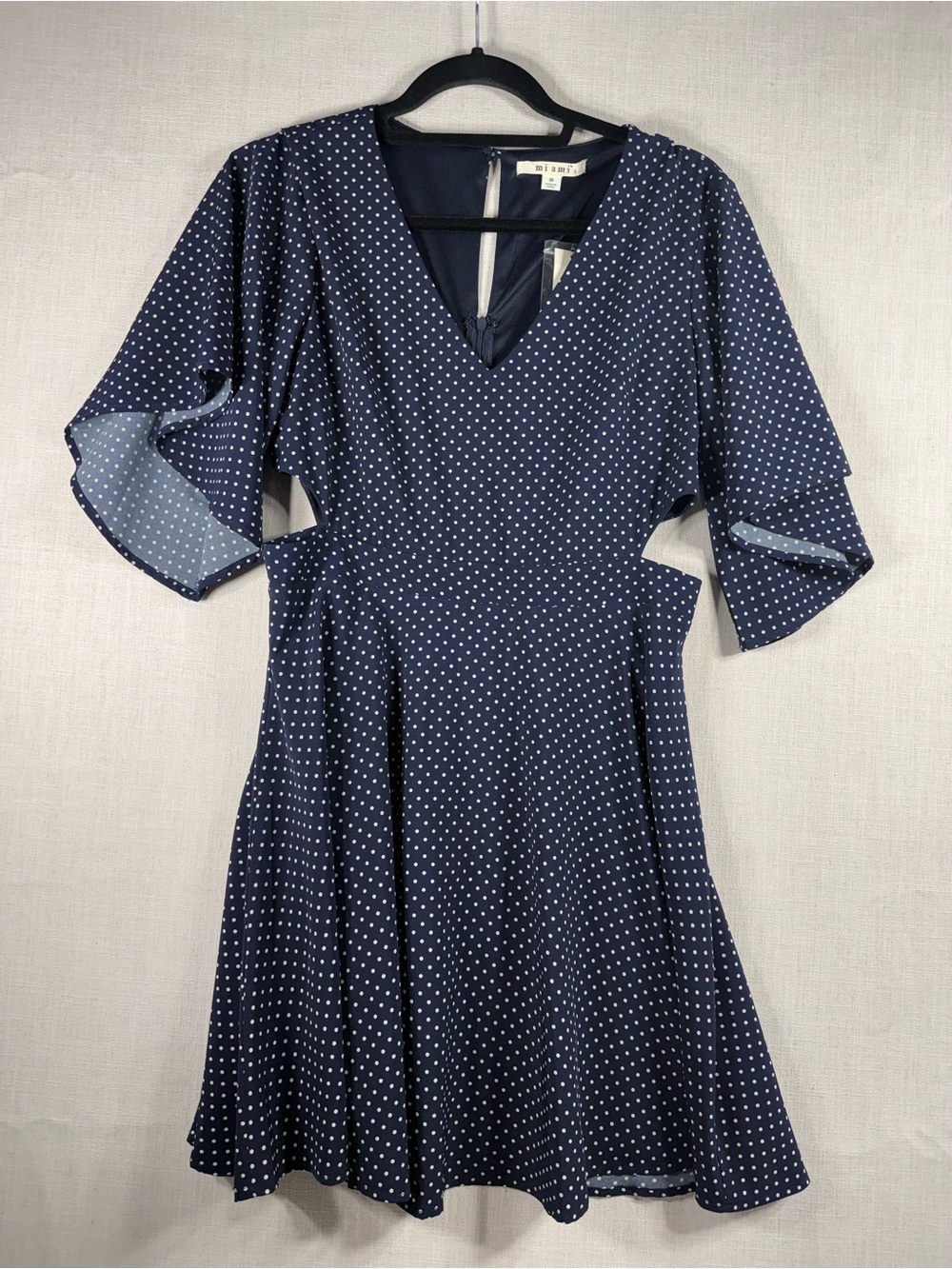 miami Navy White Polka Dot V-Neck Fit-and-Flare Mini Dress